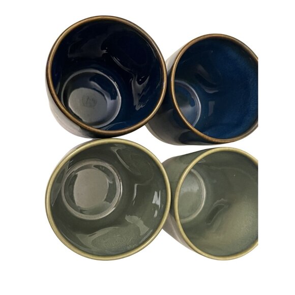 Four Starbucks 2008 Coffee Pinched Mugs Cobalt Blue & Green Handleless NWT NOS - Picture 8 of 10